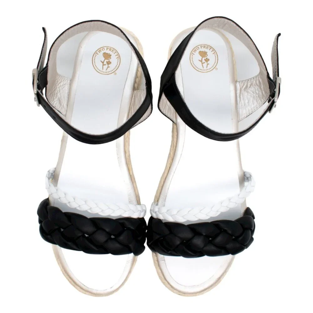 Handcrafted Black & White Braided Espadrille Wedge Sandal